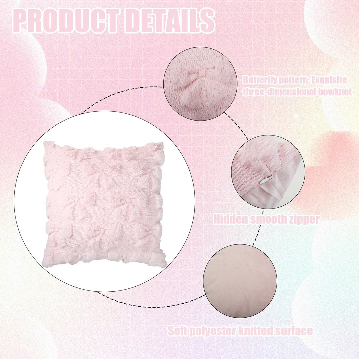 pieces - Pillowcase - Cushion covers - Cushion covers with bow - Decorative pillowcases - Room Decoration - Home Decoration - for the living room, bedroom and sofa - 45*45 cm - pink - (NO cushion core) - Image 2