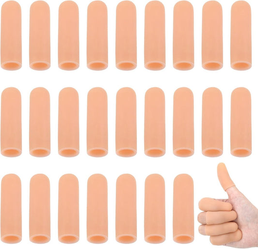 30 Pieces Finger Protectors - Gel Finger Pads - Fingertip Protectors - Finger Covers - Silicone Finger Covers - Finger Protector - Reusable - Cut-Resistant - Fingertip Bandages for Embroidering, Cutting, Cracking Hands, Protecting Calluses - Beige