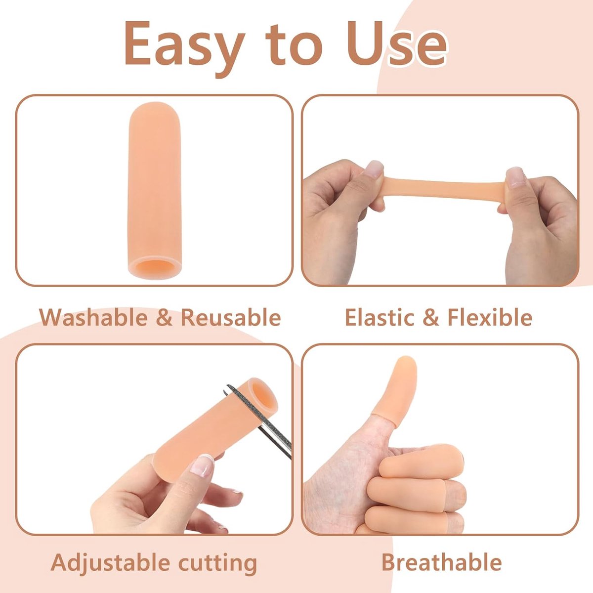30 Pieces Finger Protectors - Gel Finger Pads - Fingertip Protectors - Finger Covers - Silicone Finger Covers - Finger Protector - Reusable - Cut-Resistant - Fingertip Bandages for Embroidering, Cutting, Cracking Hands, Protecting Calluses - Beige - Image 3
