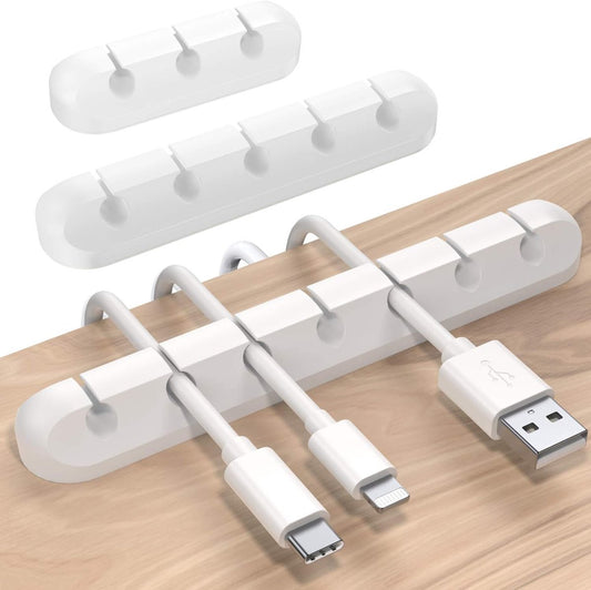 3 pieces - Cable holder - Cable clamp holder - cable management system - cable organizer - cable clip - desk organizer - cable tray - for cables, power cords, USB charging cables, chargers, audio cables - 3, 5, 7-hole - white