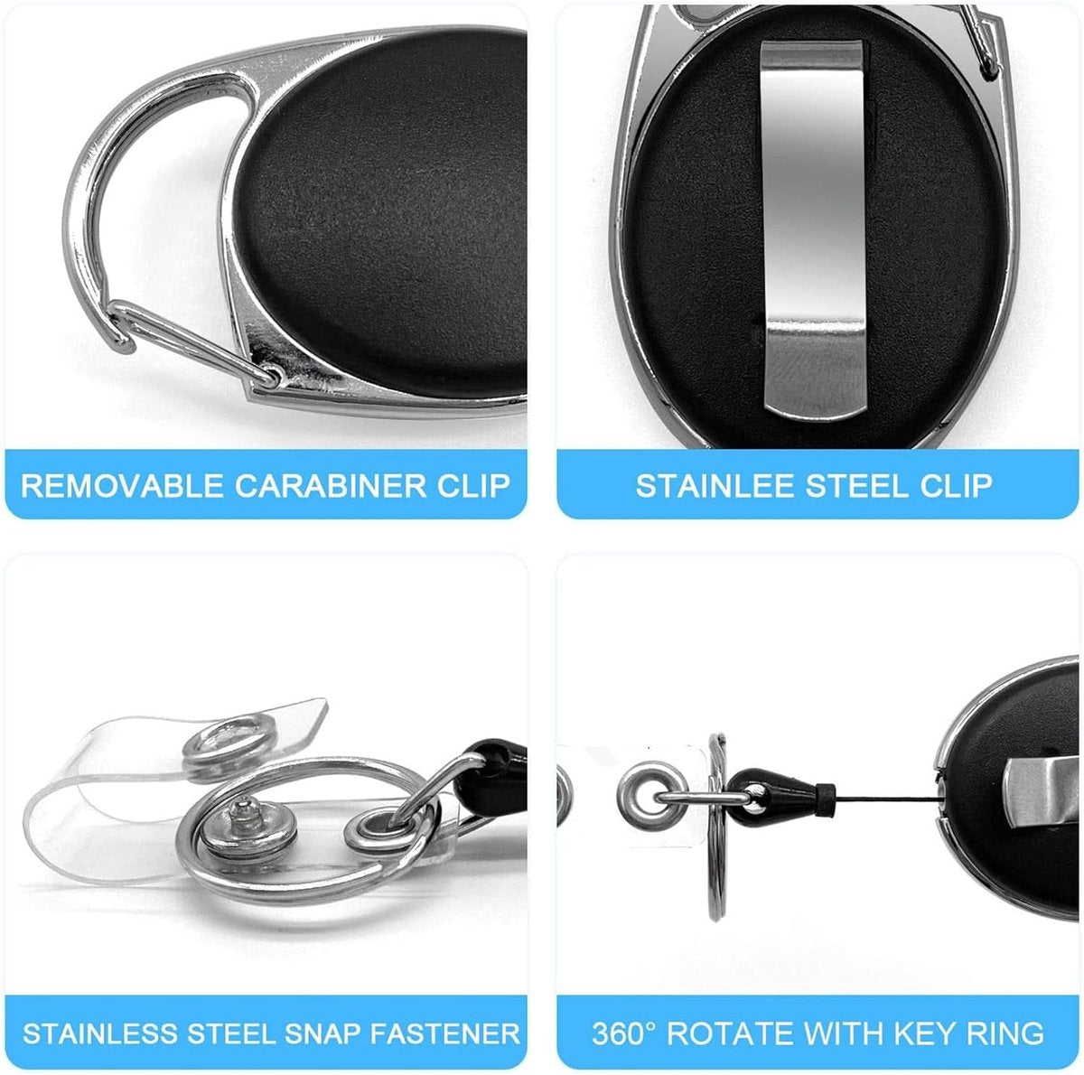 10 Retractable Badge Holders - Extendable Keychain - with Carabiner Belt Clip - D-Clip - Extendable Lanyard Keychain - Keys and Cards - Card Holder Drawstring - Keychain for ID Card Holder and Keychain - Image 3
