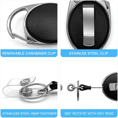 10 Retractable Badge Holders - Extendable Keychain - with Carabiner Belt Clip - D-Clip - Extendable Lanyard Keychain - Keys and Cards - Card Holder Drawstring - Keychain for ID Card Holder and Keychain - Image 3