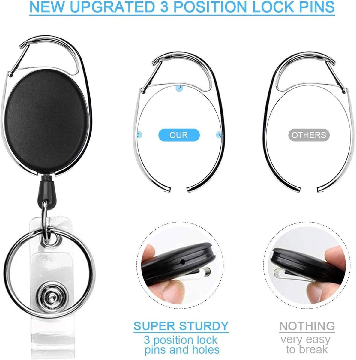10 Retractable Badge Holders - Extendable Keychain - with Carabiner Belt Clip - D-Clip - Extendable Lanyard Keychain - Keys and Cards - Card Holder Drawstring - Keychain for ID Card Holder and Keychain - Image 4