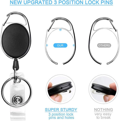 10 Retractable Badge Holders - Extendable Keychain - with Carabiner Belt Clip - D-Clip - Extendable Lanyard Keychain - Keys and Cards - Card Holder Drawstring - Keychain for ID Card Holder and Keychain - Image 4