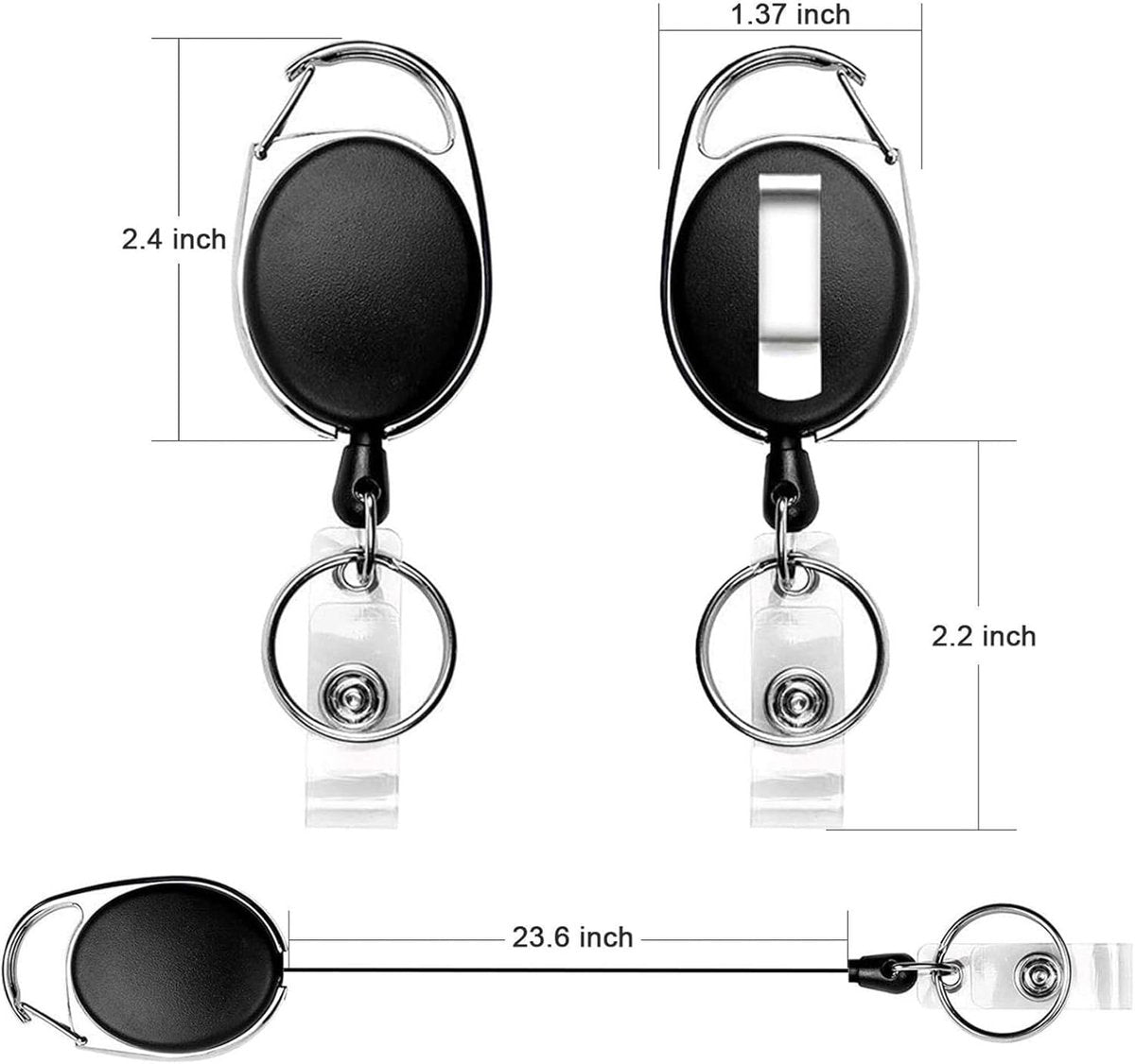 10 Retractable Badge Holders - Extendable Keychain - with Carabiner Belt Clip - D-Clip - Extendable Lanyard Keychain - Keys and Cards - Card Holder Drawstring - Keychain for ID Card Holder and Keychain - Image 5