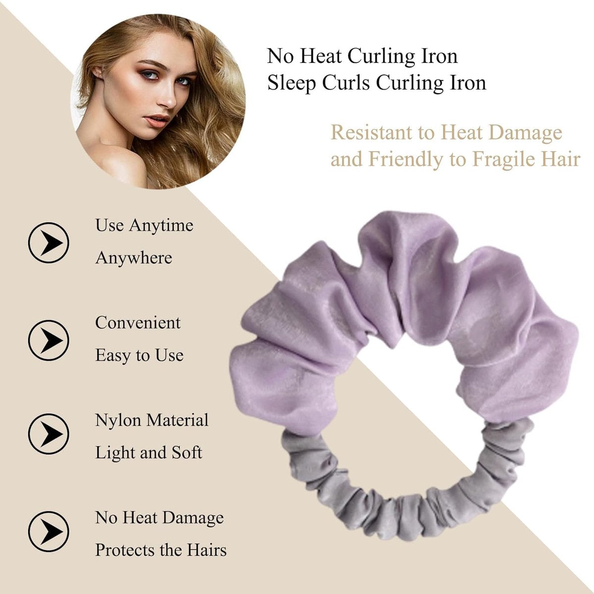 Heatless Curls - Curling Band - Heat-Free Curling Headband - Curls Without Heat - Hair Curler - Heatless Overnight Hair Curlers for Long Hair - Soft Pink Scrunchie - Curly Artifact - Purple - Image 2