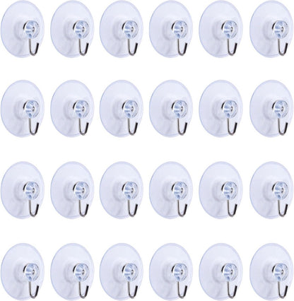 24 Pieces Suction Cup with Hook - Suction Cup with Hook Set - Hanging Hooks with Suction Cup - Kitchen Hooks - Towel Hooks - Self-Adhesive Hooks - Reusable Wall Hook - for Tiles, Glass, Window, Shower, Kitchen, Bathroom, Home - Transparent