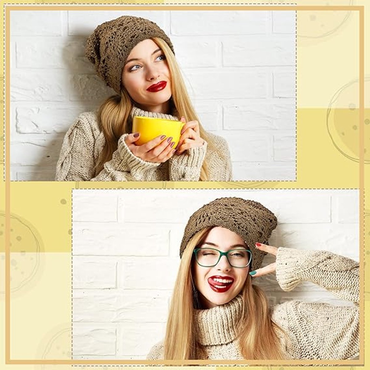 4-Piece Hat - Ladies' cotton crochet hat - Hand-knitted - Cotton hat for ladies crochet hats - Hand-knitted floral skull hats for autumn - cutouts - Knitted - Lightweight knitted hats for ladies - For Heads Of 55-61 Cm - Image 3