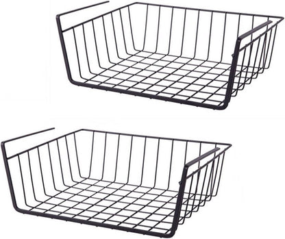 Set of 2 removable metal hanging baskets - organizer - closet hanging basket - suitable for desks, kitchens, refrigerators, bathrooms, cabinets, cupboards - storage - black