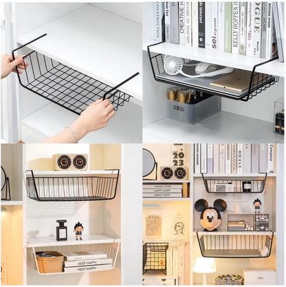 Set of 2 removable metal hanging baskets - organizer - closet hanging basket - suitable for desks, kitchens, refrigerators, bathrooms, cabinets, cupboards - storage - black - Image 3