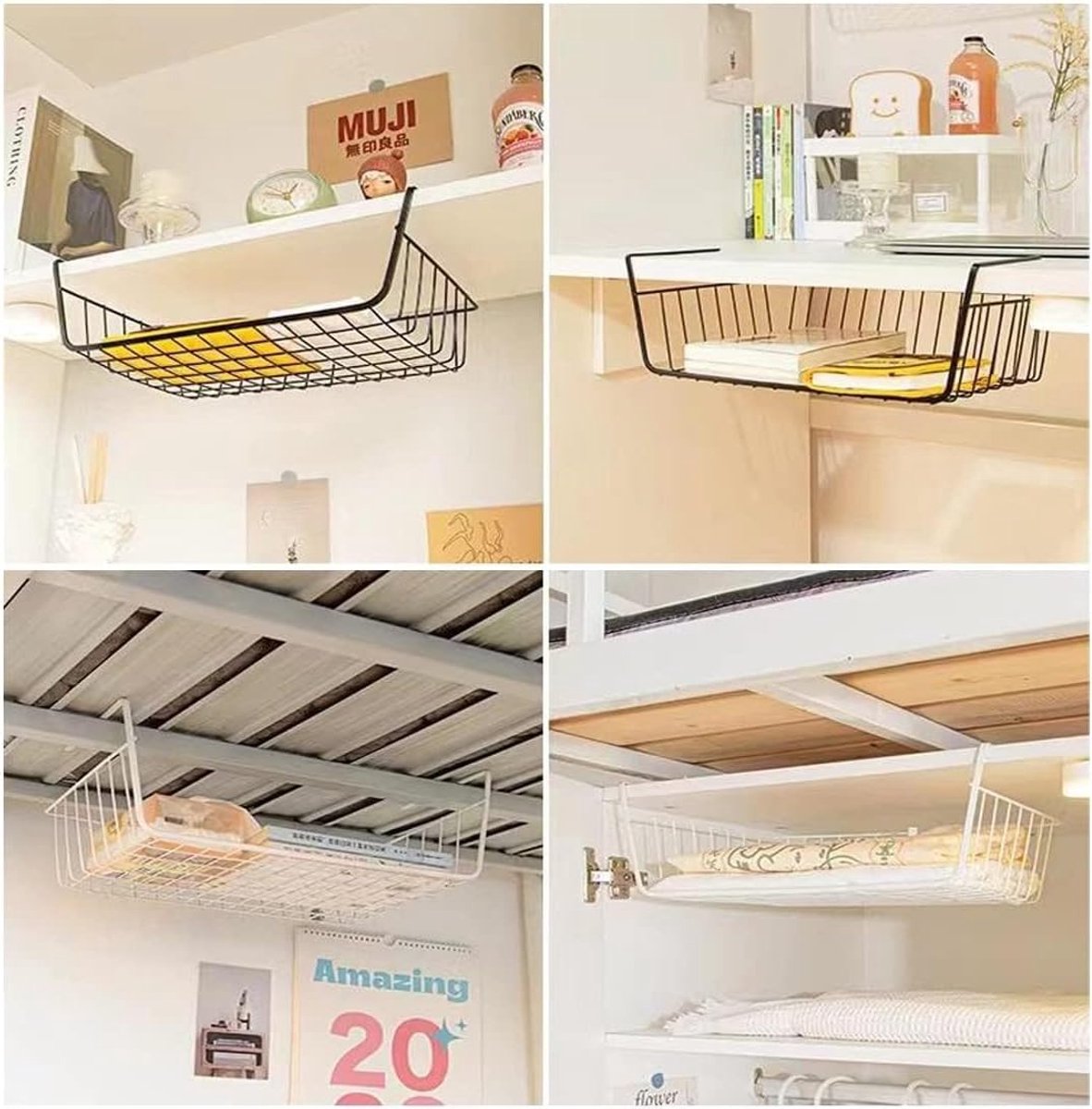 Set of 2 removable metal hanging baskets - organizer - closet hanging basket - suitable for desks, kitchens, refrigerators, bathrooms, cabinets, cupboards - storage - black - Image 5