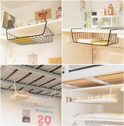 Set of 2 removable metal hanging baskets - organizer - closet hanging basket - suitable for desks, kitchens, refrigerators, bathrooms, cabinets, cupboards - storage - black - Image 5