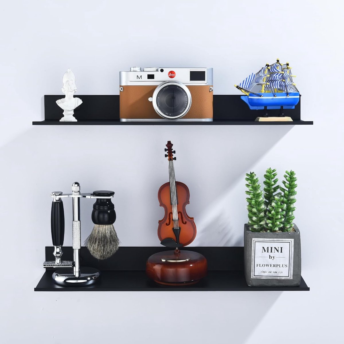 Bathroom Shelf - Wall-Mounted Shower Shelf - 2 Pieces - Soap Holder - Shelf - Modern Design Wall Shelves 30 cm - Bathroom Rack - Organizer - Metal Wall Shelf - Shower Shelf - for Bathroom, Living Room, Kitchen, Office - Shampoo Rack - Black - Image 2