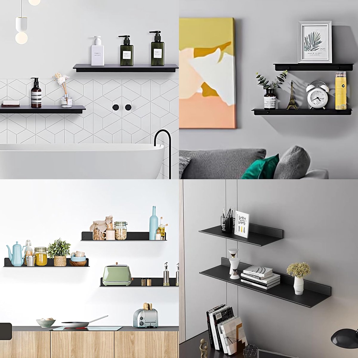 Bathroom Shelf - Wall-Mounted Shower Shelf - 2 Pieces - Soap Holder - Shelf - Modern Design Wall Shelves 30 cm - Bathroom Rack - Organizer - Metal Wall Shelf - Shower Shelf - for Bathroom, Living Room, Kitchen, Office - Shampoo Rack - Black - Image 3