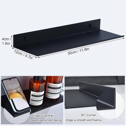 Bathroom Shelf - Wall-Mounted Shower Shelf - 2 Pieces - Soap Holder - Shelf - Modern Design Wall Shelves 30 cm - Bathroom Rack - Organizer - Metal Wall Shelf - Shower Shelf - for Bathroom, Living Room, Kitchen, Office - Shampoo Rack - Black - Image 4