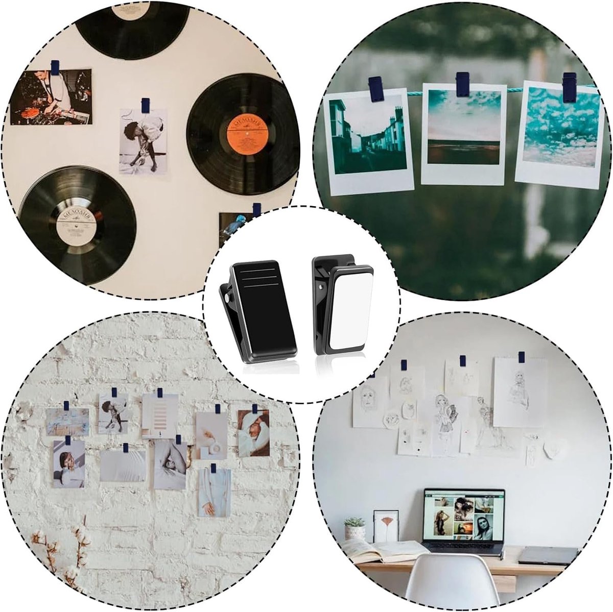 60 pieces - 1.3*2.6 cm - PP clip - self-adhesive spring clips - acrylic glue clips - self-adhesive plastic wall clips - small self-adhesive clip - small size mini spring clips - for Christmas decorations, photos, posters, school, office - black - Image 3