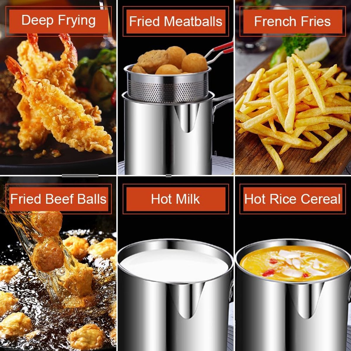 Stainless Steel Deep Fryer - Small Deep Fryer - Filter Jug - With Kitchen Clip - Separates Grease Residues - Deep Fryer with Basket - Mini Deep Fryer - Deep Fryer - Chip Fryer - Household Deep Fryer - Suitable for Gas and Induction - For Kitchen and Campi - Image 2