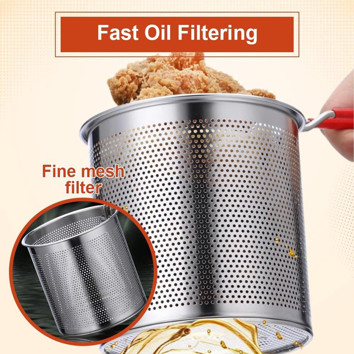 Stainless Steel Deep Fryer - Small Deep Fryer - Filter Jug - With Kitchen Clip - Separates Grease Residues - Deep Fryer with Basket - Mini Deep Fryer - Deep Fryer - Chip Fryer - Household Deep Fryer - Suitable for Gas and Induction - For Kitchen and Campi - Image 3