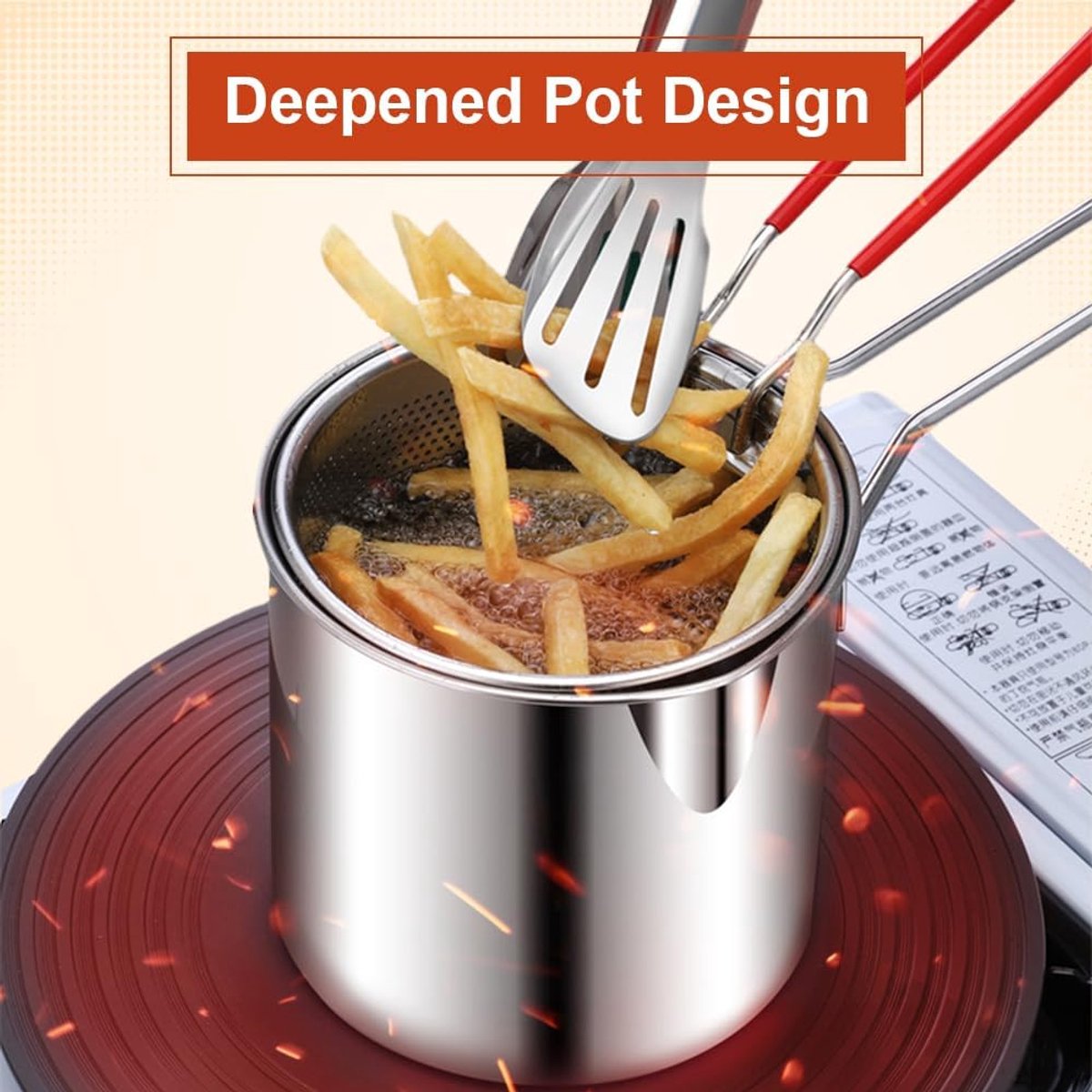 Stainless Steel Deep Fryer - Small Deep Fryer - Filter Jug - With Kitchen Clip - Separates Grease Residues - Deep Fryer with Basket - Mini Deep Fryer - Deep Fryer - Chip Fryer - Household Deep Fryer - Suitable for Gas and Induction - For Kitchen and Campi - Image 4