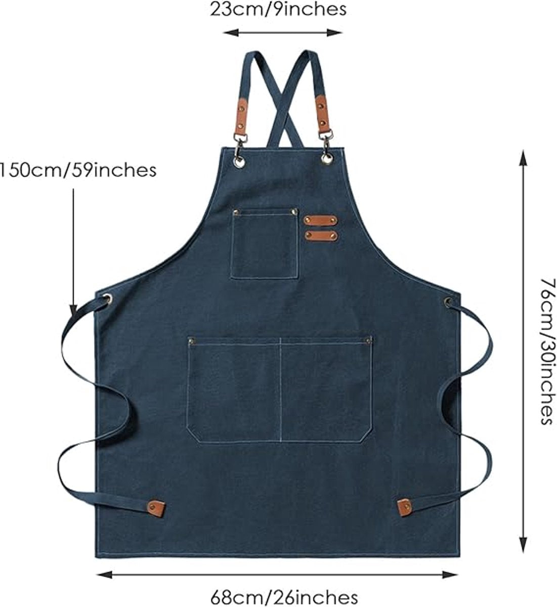 Men's Canvas Apron - Canvas Apron - 3 Pockets - Waterproof - Adjustable - Kitchen Apron for Men and Women - Apron for Barbecue, Restaurant, Garden, Carpenter - Easily Adjustable - Blue - 76 x 68 cm - Image 2