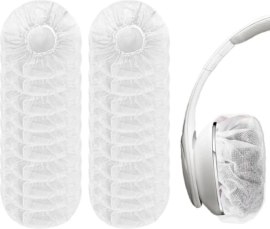 Elastic Headphone Hygiene Cases - 100 pieces - non-woven fabric headphone covers - replacement headphone hygiene cases - elastic stretch - universal - cover case 11cm - for home, sports and office - White