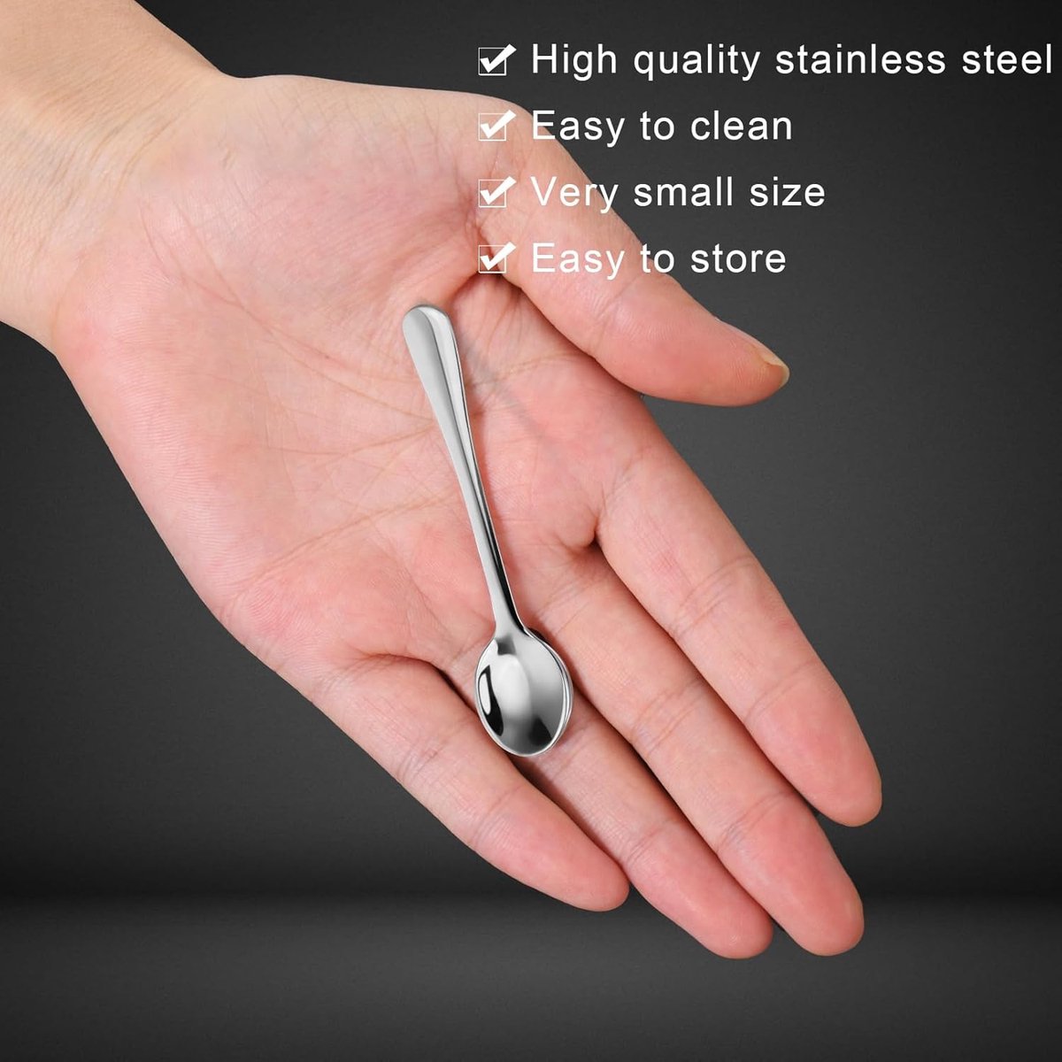 10 pieces - Spoon - Kitchen sauce spoon - Sauce spoon - Spice spoon - Small spoons for spice jars - mini spoons - Stainless steel small spoons - Kitchen utensils - for herbs, salt, pepper, spices, sugar, honey, coffee - 7.5 cm - silver - Image 3