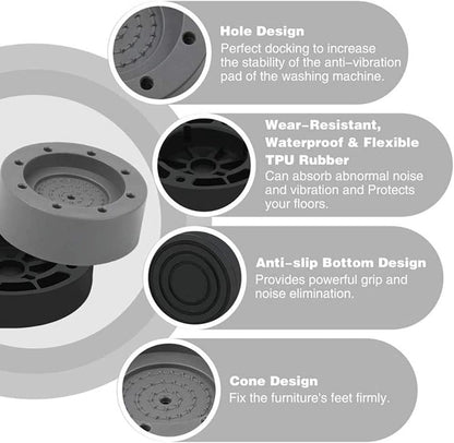 4 Washing Machine Feet - Universal Anti-Vibration Pads for Washing Machines - Washing Machine Vibration Dampers - Non-Slip Rubber Pads - Washing Machine Feet - Stabilizer Foot - Washing Machine Sound Damper - For Washing Machines, Dryers, and Furniture - Image 4