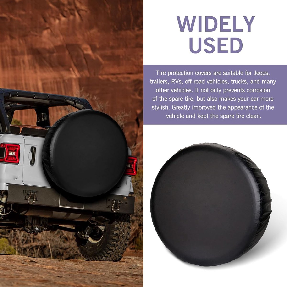 Tire cover - 13 inch - Tire covers - Spare tire cover - Tire dust cover - Spare wheel dust cover - Car tire protective cover - Spare wheel protective cover - Tire storage cover - PVC leather - Dust cover - suitable for tire diameters 56-59 cm - black - Image 4