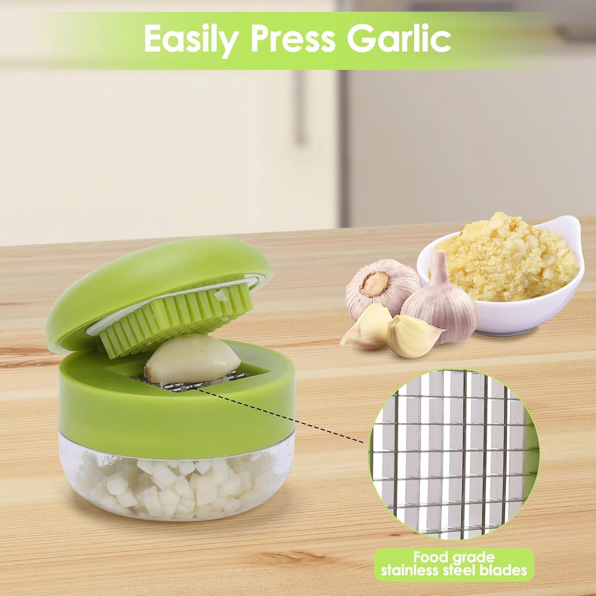 2 Pieces Garlic Press - Garlic Chopper - Garlic Press - Suitable for Garlic - Manual Garlic Press - Kitchen Gadget Press - Garlic Presses - Storage Container - Ginger Press - Stainless Steel Knife Cutter - Crusher - For Home and Camping - Image 4
