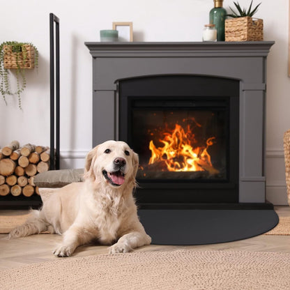 Fireplace Mat - 61 x 106 cm - Semi-circular spark protection plate - Fiberglass - 2-layer fire retardant - Fireproof Fireplace Mat & Fireplace Carpet - fire retardant mats - Semi-Round Fireplace Stove Carpet Protects Floors and Patios from Sparks - Black - Image 2