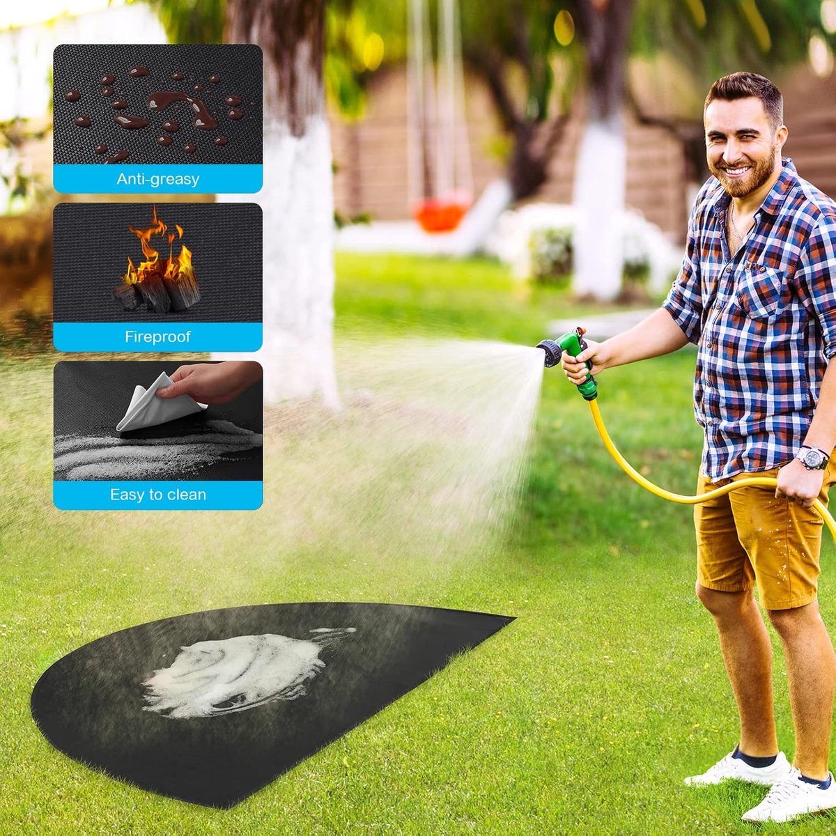 Fireplace Mat - 61 x 106 cm - Semi-circular spark protection plate - Fiberglass - 2-layer fire retardant - Fireproof Fireplace Mat & Fireplace Carpet - fire retardant mats - Semi-Round Fireplace Stove Carpet Protects Floors and Patios from Sparks - Black - Image 3