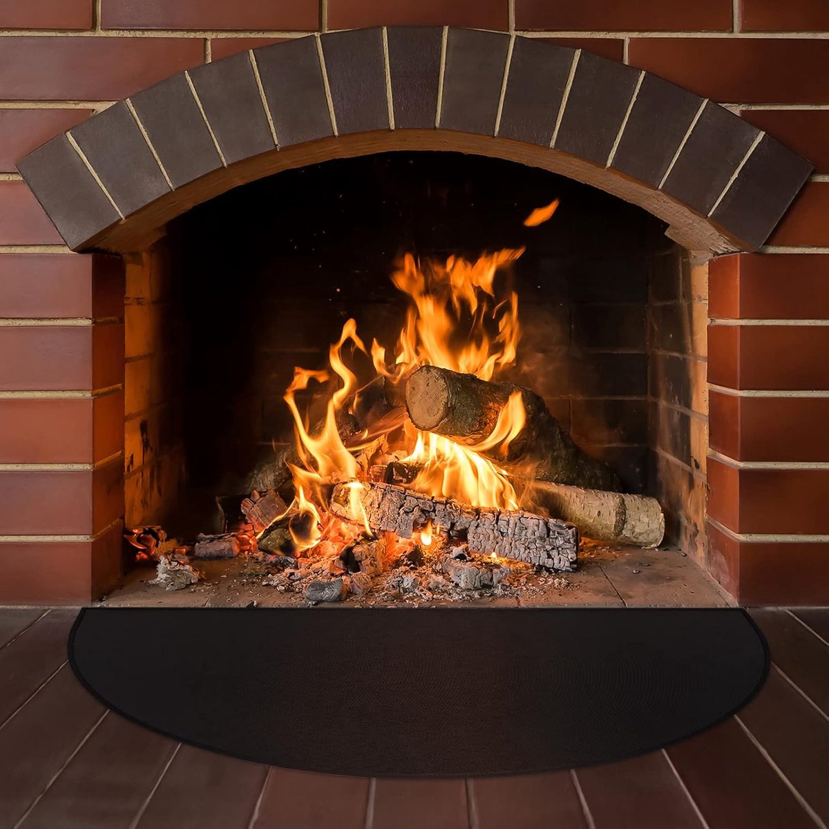 Fireplace Mat - 61 x 106 cm - Semi-circular spark protection plate - Fiberglass - 2-layer fire retardant - Fireproof Fireplace Mat & Fireplace Carpet - fire retardant mats - Semi-Round Fireplace Stove Carpet Protects Floors and Patios from Sparks - Black - Image 4