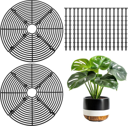 2 pieces - plant pot cover - 30 cm - Flowerpot grid - planter cover set - plantpot grid bottom protectors - with 16 posts - plant covers - for indoor and outdoor gardening - plant protectors - keeps cats and squirrels out of the flowerpot - black