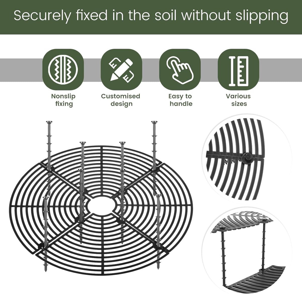 2 pieces - plant pot cover - 30 cm - Flowerpot grid - planter cover set - plantpot grid bottom protectors - with 16 posts - plant covers - for indoor and outdoor gardening - plant protectors - keeps cats and squirrels out of the flowerpot - black - Image 4