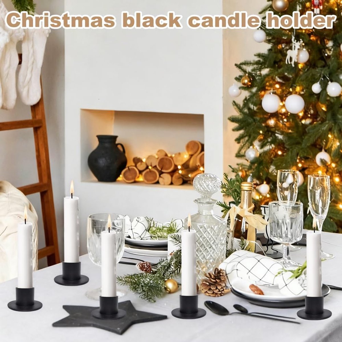 4 pieces - Candlesticks - Candle holder - Candle stand - metal candle holders - modern candle holders - home decoration - for the living room, parties, Christmas, weddings - Φ2.5 cm - 5*2.7 cm - black - Image 3