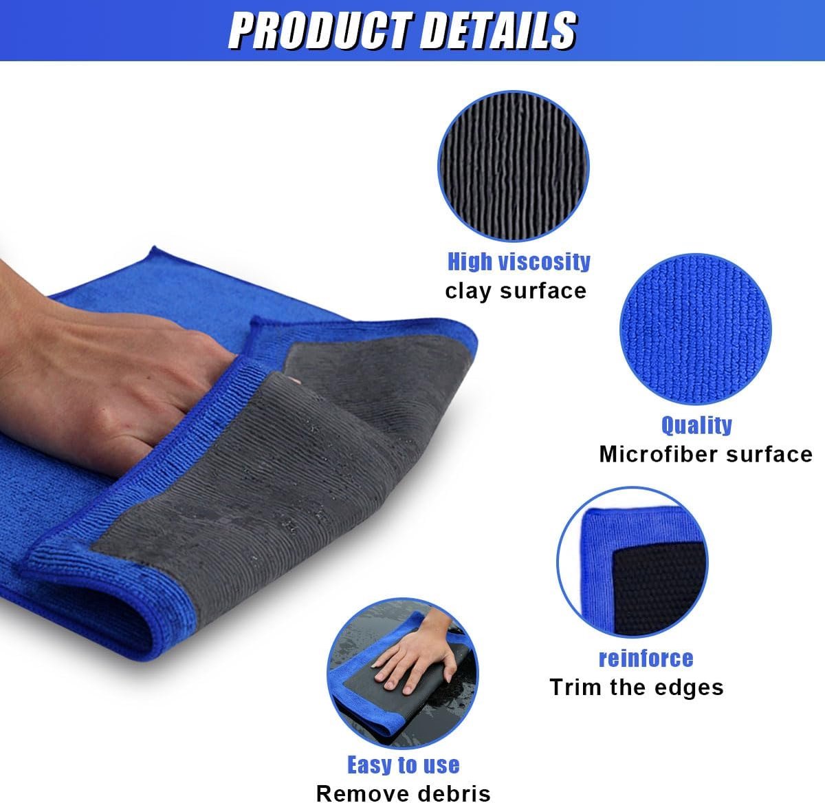 2 pieces - Car clay cloth - Car wash towel - Car cleaning towel - Clay bar - Clay towel - Clay bar towel - Car cleaning - detailing cloth - perforated polishing cloth - cleaning cloth - for car detailing, car cleaning - 30*30 cm - blue - Image 3