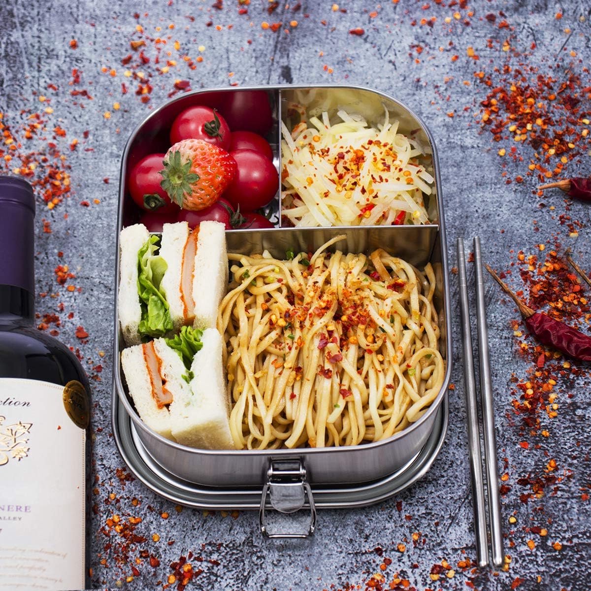 1400ml Lunchbox - Sandwich Box - Bento Box - Stainless Steel Food Containers - Adult Lunchbox - Sandwich Container - Metal Bento Lunchbox - Stainless Steel Food Storage Containers with Separate Compartments - Leakproof - Reusable - Microwave Safe - Image 2