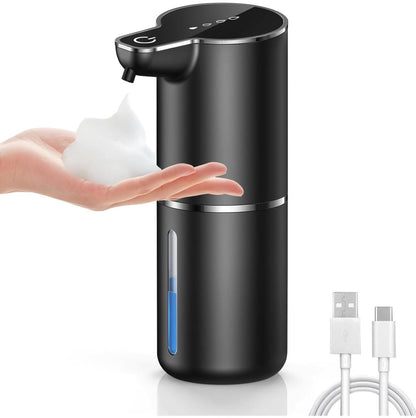 Soap Dispenser - Automatic Soap Dispenser - 350ml - Automatic Foam Soap Dispenser - Wall-Mounted Soap Dispenser - USB Rechargeable - 4 Adjustable Levels Soap Dispenser - For Bathroom and Kitchen - 19*11*7.5 cm - Black