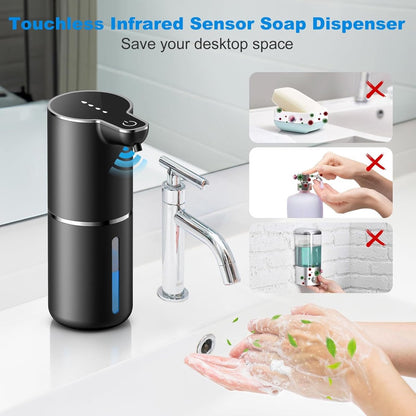 Soap Dispenser - Automatic Soap Dispenser - 350ml - Automatic Foam Soap Dispenser - Wall-Mounted Soap Dispenser - USB Rechargeable - 4 Adjustable Levels Soap Dispenser - For Bathroom and Kitchen - 19*11*7.5 cm - Black - Image 4