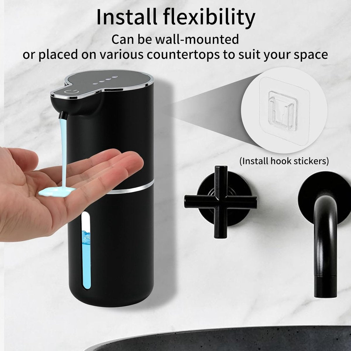 Soap Dispenser - Automatic Soap Dispenser - 350ml - Automatic Foam Soap Dispenser - Wall-Mounted Soap Dispenser - USB Rechargeable - 4 Adjustable Levels Soap Dispenser - For Bathroom and Kitchen - 19*11*7.5 cm - Black - Image 5