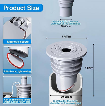 Washing machine drain plug - Sealing ring - suitable pipe inner diameter 60-65 mm - Drain plug - Sewer seals - Floor drain plug cover - drain pipe seal - anti-odor drain seal - with lid - for home, kitchen and bathroom - grey - Image 5