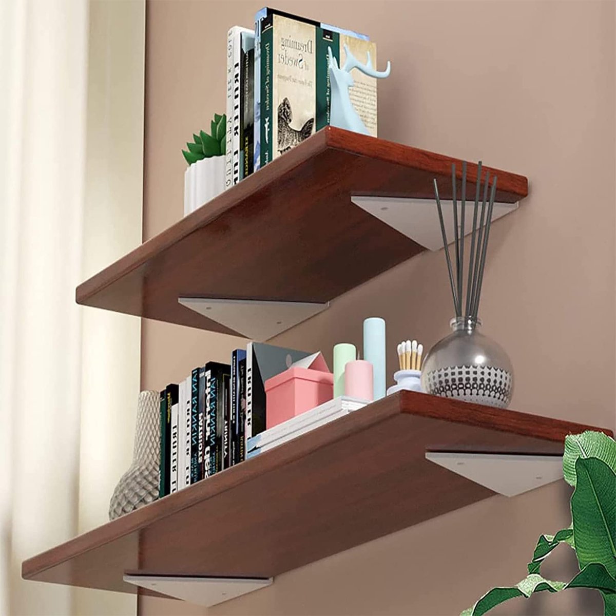 4 pieces - Shelf brackets - 10*8 cm - Wall-mounted floating bracket - Concealed shelf bracket - metal shelf brackets - triangular shelf bracket - with screws - invisible shelf bracket - for living room, bathroom and bedroom decor - white - Image 2