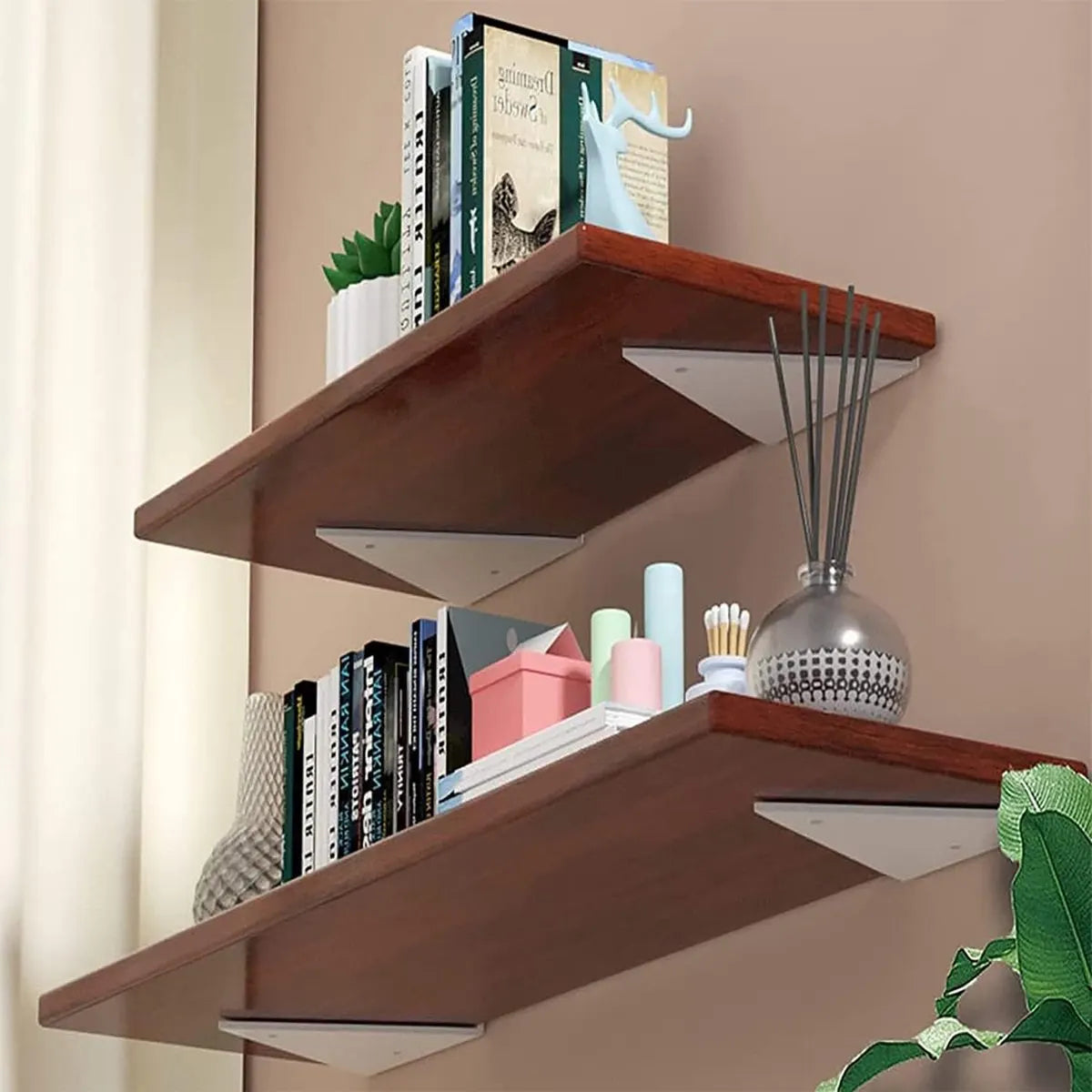 4 pieces - Shelf brackets - 10*8 cm - Wall-mounted floating bracket - Concealed shelf bracket - metal shelf brackets - triangular shelf bracket - with screws - invisible shelf bracket - for living room, bathroom and bedroom decor - white - Image 2