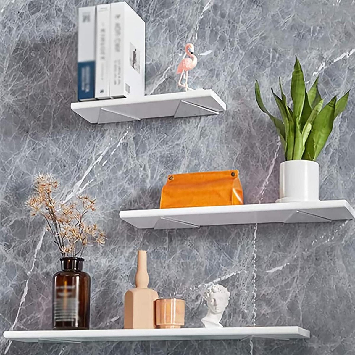4 pieces - Shelf brackets - 10*8 cm - Wall-mounted floating bracket - Concealed shelf bracket - metal shelf brackets - triangular shelf bracket - with screws - invisible shelf bracket - for living room, bathroom and bedroom decor - white - Image 3
