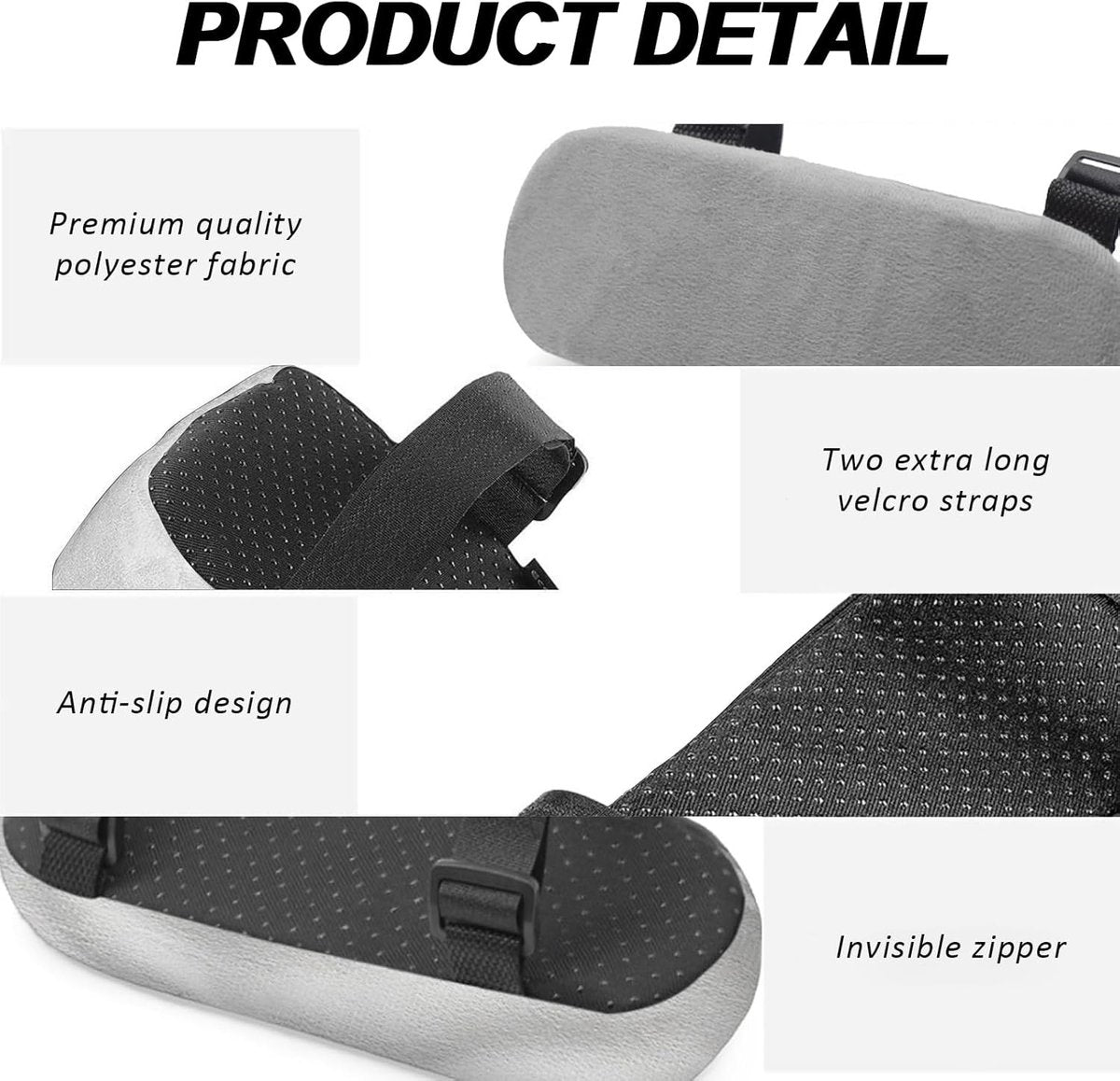 2 pieces - Armrest Cushion - Elbow Cushion - Armpads - comfortable armrest covers - removable armrest cushions - polyester armrest cushions - for office chairs, car seats and gaming chairs - 23.5*7.5*3cm - grey - Image 5