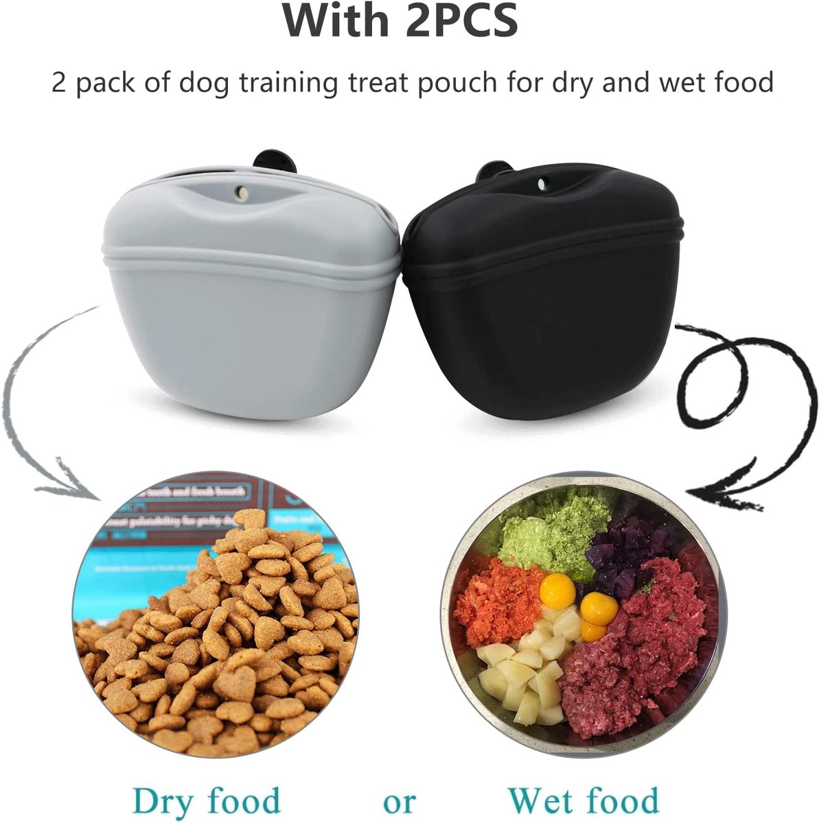 pieces - Reward Pouch for Dogs - Dog Training Treat Bag - Dog Treat Pouch - silicone dog treat pouch - BPA-free - with clip - dog training bag - grey and black - 12.5*4*10.5 cm - Image 4