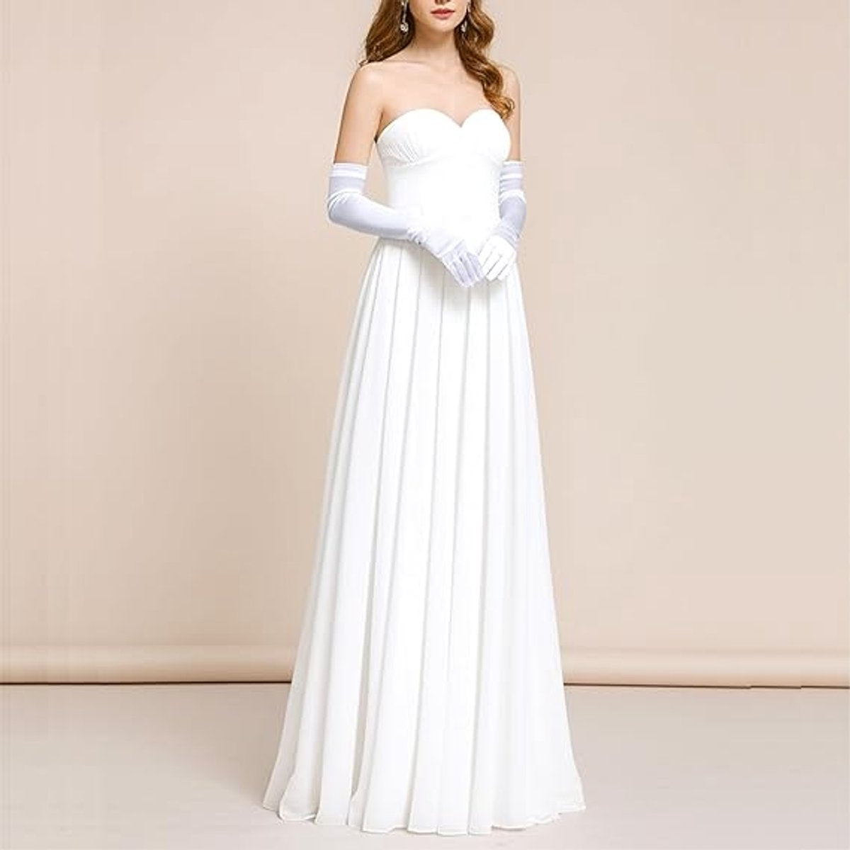 Gloves - 55 cm - Long glove - Long satin women's gloves - for weddings, parties, formal events and performances - Elastic gloves - up to the elbow - for brides, princesses, operas and other occasions - white - Image 2