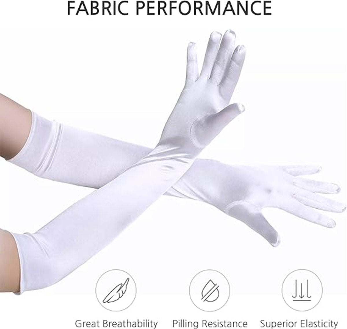 Gloves - 55 cm - Long glove - Long satin women's gloves - for weddings, parties, formal events and performances - Elastic gloves - up to the elbow - for brides, princesses, operas and other occasions - white - Image 4