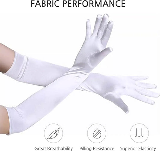 Gloves - 55 cm - Long glove - Long satin women's gloves - for weddings, parties, formal events and performances - Elastic gloves - up to the elbow - for brides, princesses, operas and other occasions - white - Image 4
