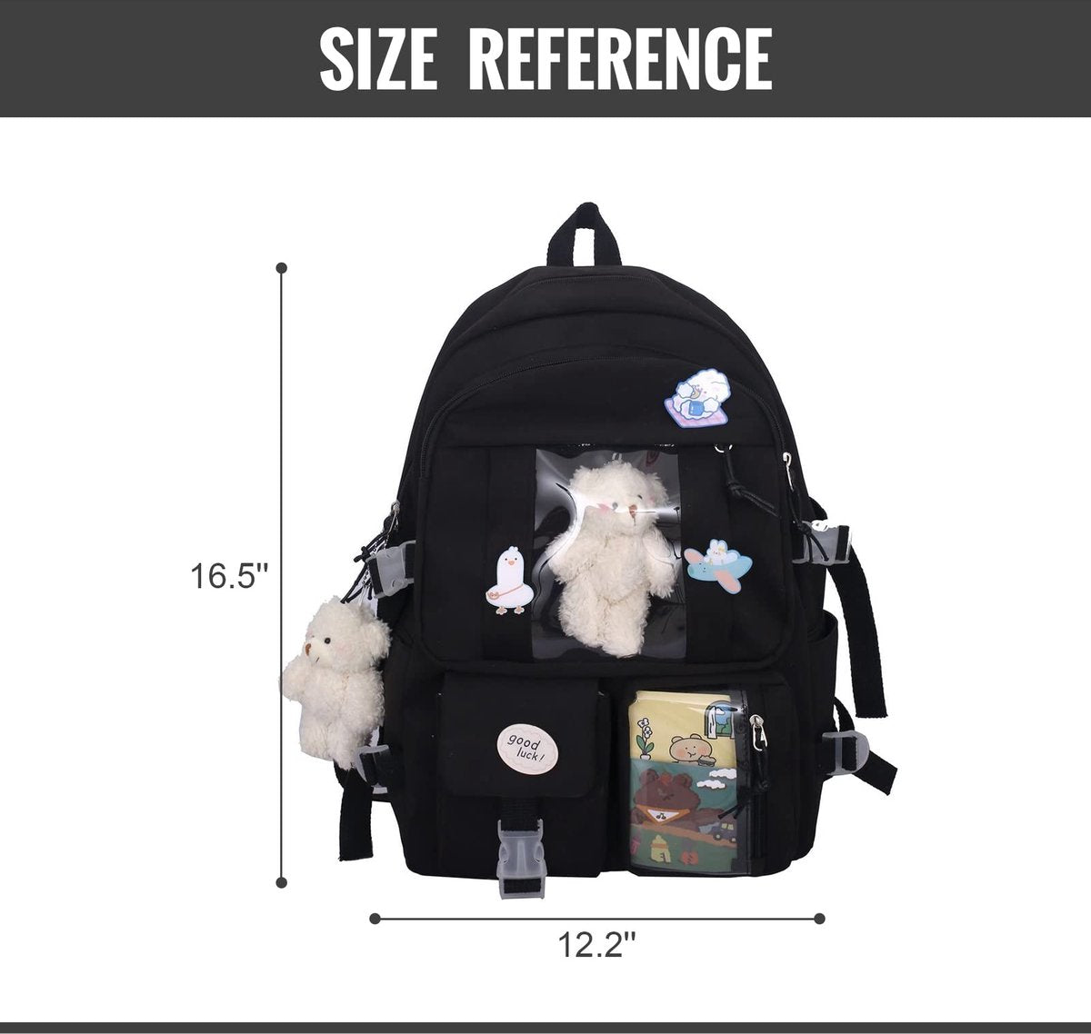 Waterproof backpack for girls - Girl's Backpack With Pin and Accessories - boys' backpack - women's backpack - Lightweight School Bag - School Student School Bag - Large Capacity Backpacks - Teenagers - High School Backpacks - Black - Image 2